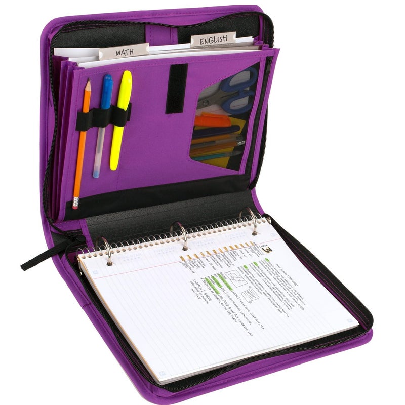Five Star Zipper Binder, 1-1/2 Inch 3-Ring Binder for School, 3 Pocket Expanding File, 500 Sheet Capacity, Purple (72532) - Image 5